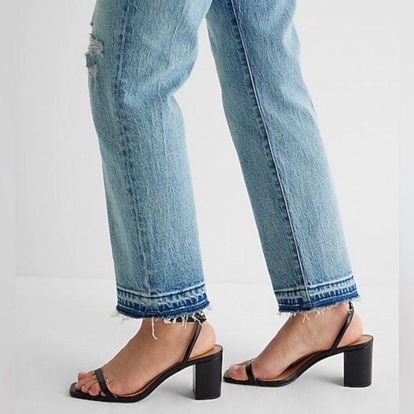 NWT EXPRESS High Waisted Medium Wash Drop Hem Straight Ankle Jeans, 4 short (4S) - Picture 12 of 14